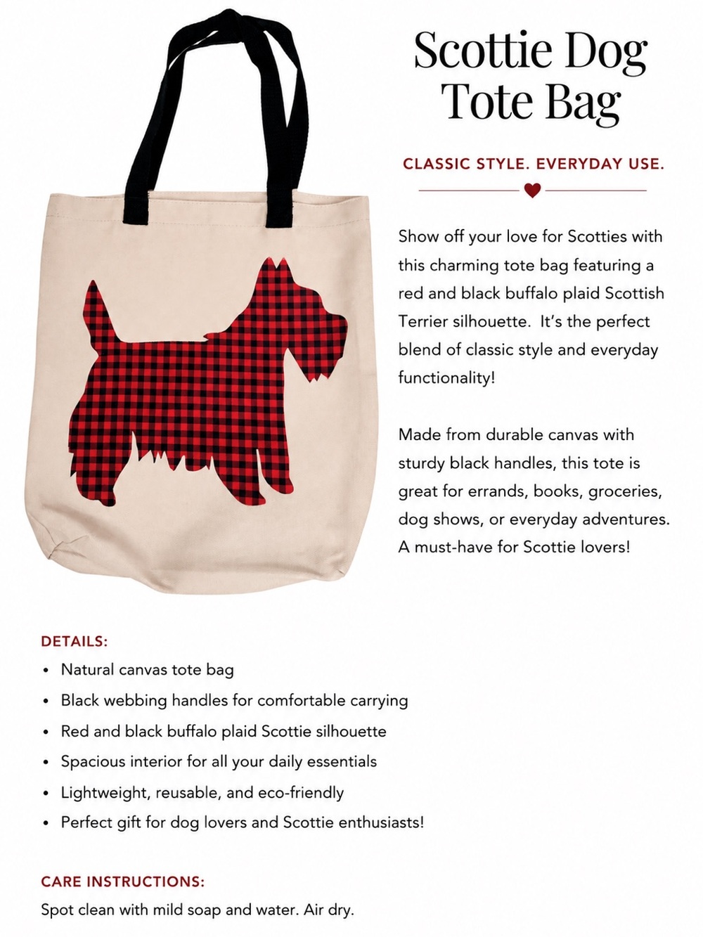 Scottish Terrier Canvas Dog Silhouette Tote Bag with Red Plaid Scottie - Picture 8 of 8